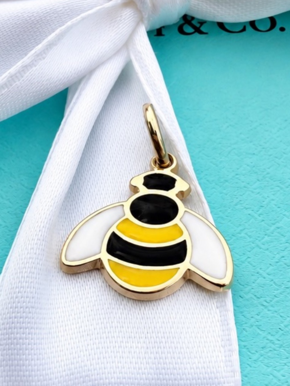 RARE Tiffany & Co. 18k YG Enamel Bee Charm Pendant